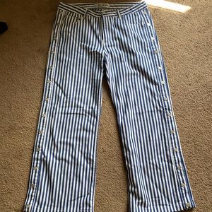 FREE PEOPLE —  White and Blue Striped Snap Pants